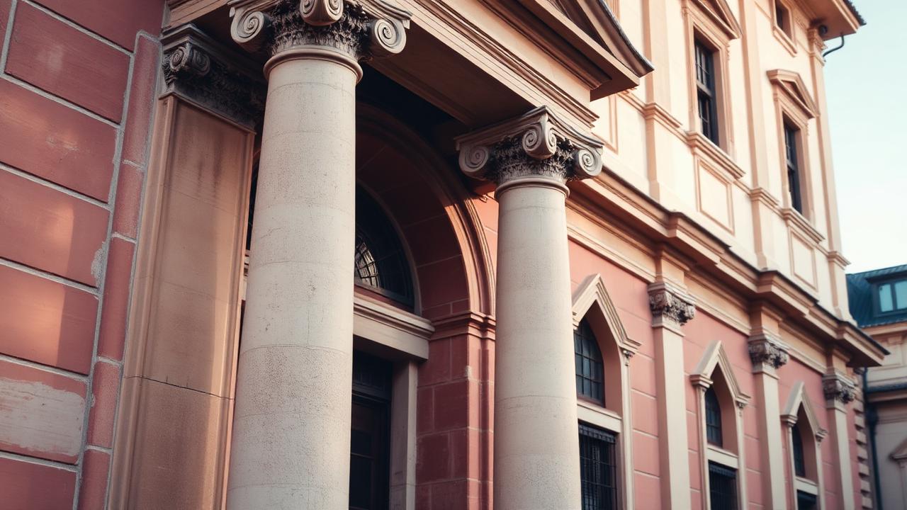 Facciata di un palazzo di giustizia italiano in pietra